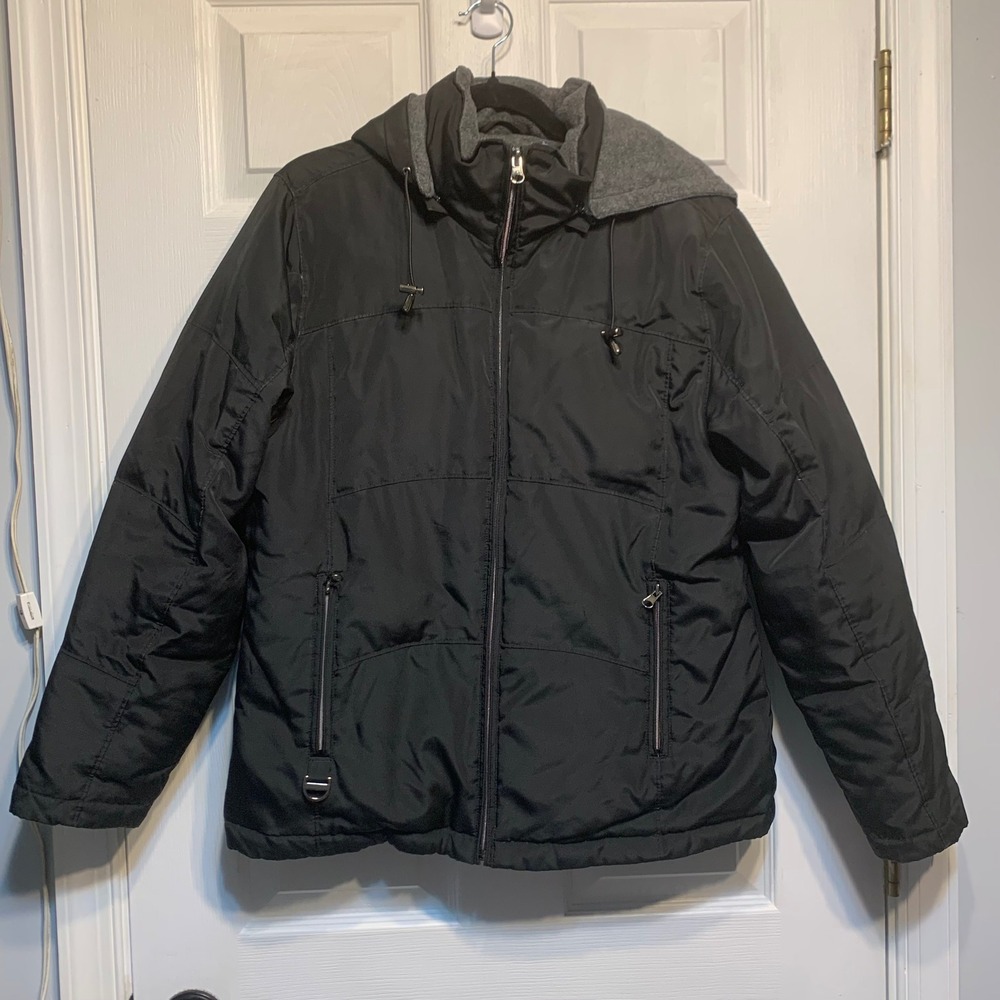 Madison & Max Puffer Jacket Small Black Down Fleece Lined Detachable Hood Coat